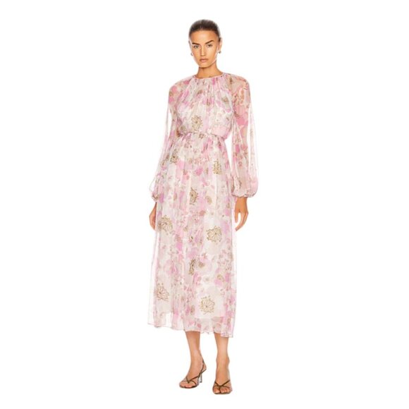 Zimmermann Super 8 Midi Dress Womens 1 Small Pink Silk Long Sleeve Floral Braid - Picture 15 of 15